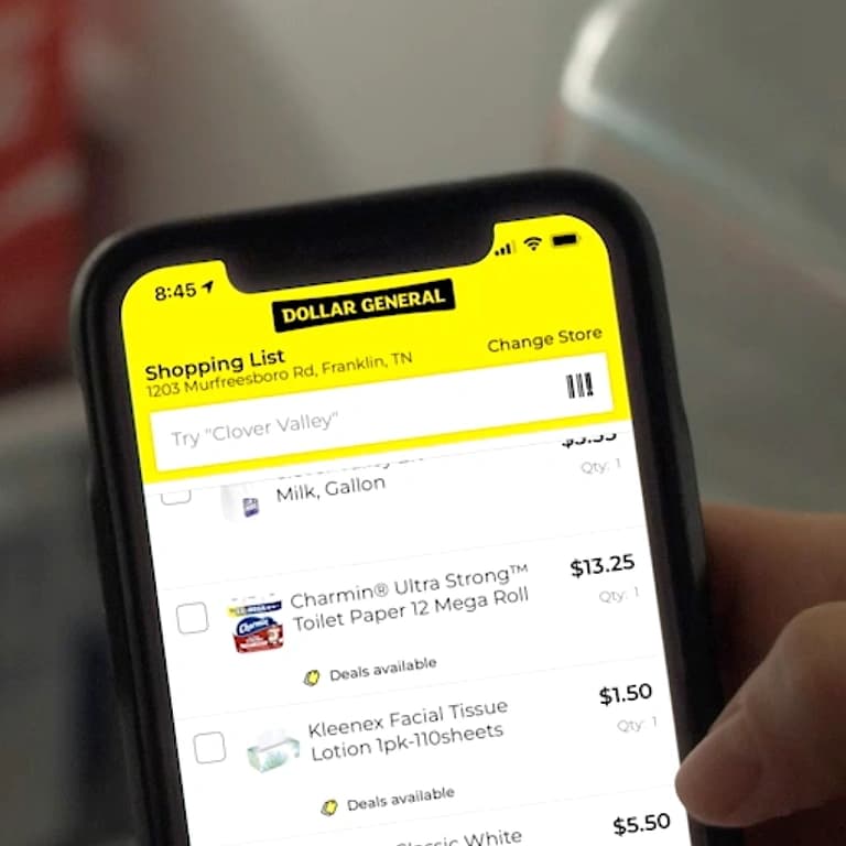 A smartphone showing a shopping list for Dollar General.